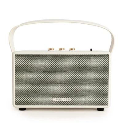 Image de Haut parleur portable rétro Bluetooth 5.2 USB AUX 40W Finitions bois et cuir