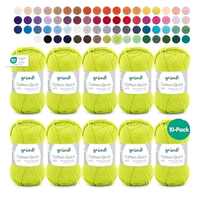 Image de Gründl Fil à Tricoter/Crocheter Cotton Quick Uni, 10 pelotes de 50 g (Fil aux Couleurs joyeuses 100% Coton, certifié Oeko TEX, / 125 m, grosseur d&#039;aiguilles : 3 4, x g), Vert Clair