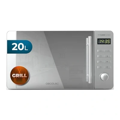 Image de Cecotec Micro ondes avec gril Proclean 5120 Flatbed Mirror. Capacité 20L, 700W, 5 niveaux, de 800W, 8 programmes automatiques, écran LED horloge et technologie 3DWave, résultats parfaits
