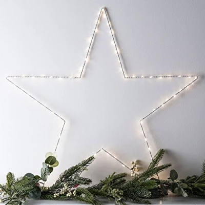 Image de Lights4fun Lot de 2 Grandes Étoiles Lumineuses 59cm avec 80 Micro LED Blanc Chaud à Piles pour Déco Intérieur