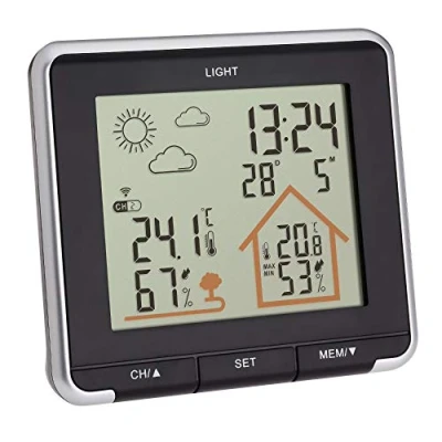 Image de TFA Dostmann Station météo numérique Life, 35.1153.01, sans fil avec capteur extérieur, rétroéclairage, température intérieure et extérieure, noir