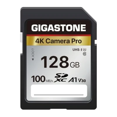 Image de Gigastone Carte Mémoire SDXC 128 Go, 4K Caméra Pro Série, Vitesse de Transfert allant jusqu&#039;à 100 Mo/s. Compatible avec Canon Nikon Sony Caméscope, A1 V30 UHS I Classe 10 pour UHD Vidéo