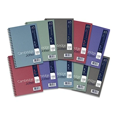 Image de Cambridge Jotter Cahier à spirale avec couverture cartonnée et marge 100 pages Format A5 Vert Bleu Gris Rouge Violet