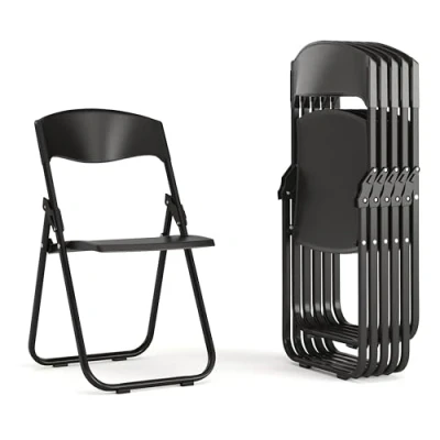 Image de Flash Furniture Hercules Series Lot de 6 chaises Pliantes en Plastique Robuste avec Supports intégrés, métal, Noir, capacité 226,8 kg