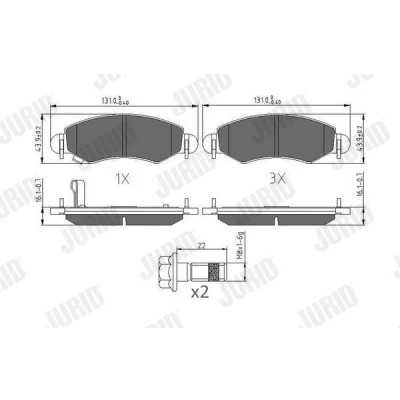 Image de JURID 573378J Jeu de plaquettes frein avec indicateur d&#039;usure SUZUKI: IGNIS 2, Wagon R+ II 3/5 portes, R III SUBARU: JUSTY 3