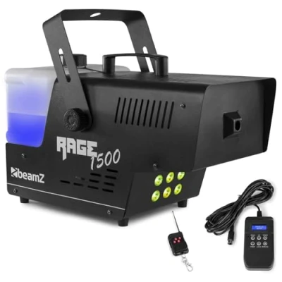 Image de BeamZ Rage 1500LED Machine à Fumée DMX 1500 Watts, LEDs RGB, Réservoir 3.5 L, Design Unique et Solide, Télécommande sans Fil Filaire 3m, Etrier de Montage, Idéal pour une Soirée 150 m²