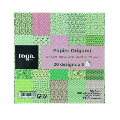 Image de Lot de 100 papiers origamis motifs japonais TOGA 15 x cm Multicolore Vert