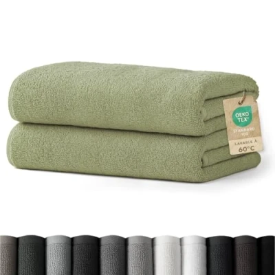 Image de Blumtal Serviette Sauna Vert Pastel De en Coton 80x200 Bain Lot 2 Certifié Oeko TEX®