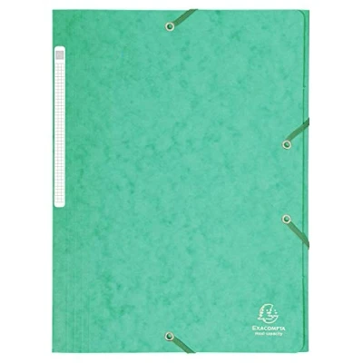 Image de Exacompta Réf. 17103H Carton de 25 chemises à élastiques pochettes 3 rabats Maxi capacity en carte lustrée dimensions 24 x 32 cm pour documents au format A4 couleur vert
