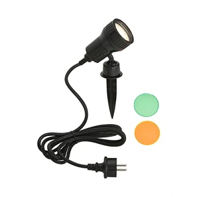 Image de Briloner Leuchten lampe d&#039;extérieur, d&#039;allée, LED GU10 3W 250lm, incl. filtre de couleur orange, vert, tête pivotante et orientable, câble d&#039;alimentation 2,0m, IP44, noir