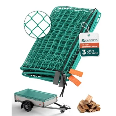 Image de CargoVA® Filet de remorque Intelligent 400x300 cm avec Corde en Caoutchouc, marquage des Coins pour Une sécurisation Parfaite du Chargement