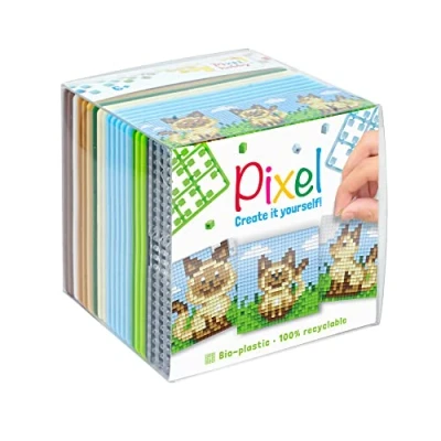 Image de Pixel P29021 Kit de Bricolage Chat, système d&#039;assemblage comme Loisir créatif pour Enfants à partir 6 Ans, boîte Cubes avec Motifs et carrés Pixels