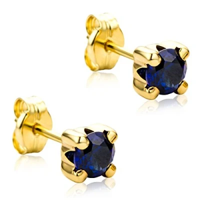Image de Orovi Bijoux Femme, Boucles d&#039;Oreilles Solitaires en Or Jaune avec Saphir Bleu Clou 9 Kt / 375