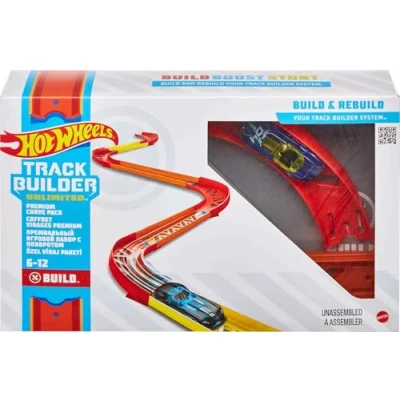 Image de Hot Wheels Track Builder Unlimited Coffret Virages Premium avec connecteurs et Une Voiture Incluse, Jouet pour Enfant, GLC88