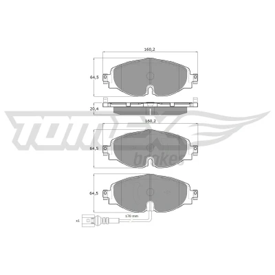 Image de TOMEX brakes TX 16 97 Jeu de plaquettes frein Essieu avant contact signal d&#039;usure inclus, avec indicateur VOLKSWAGEN: Golf 7, Tiguan II