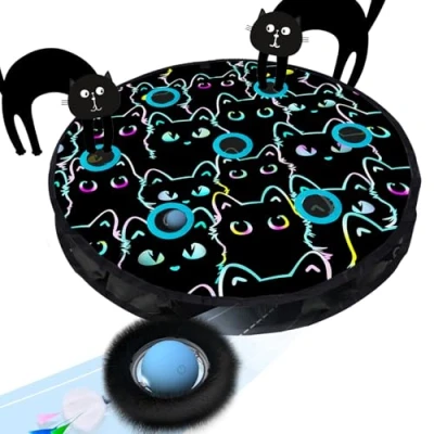 Image de GoldenSun Jouets pour Chats Balle, Balle Automatique À Mouvement Et Gazouillis, Jeu De Souris en Tapis, Jouet D&#039;Intérieur Cache 7 Trous, Noir Miaou