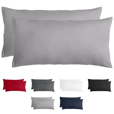 Image de Komfortec Taie d&#039;oreiller Lot de 2 40x80 cm 100% Microfibre 120g/m², Super Doux Housse Coussin, Gris