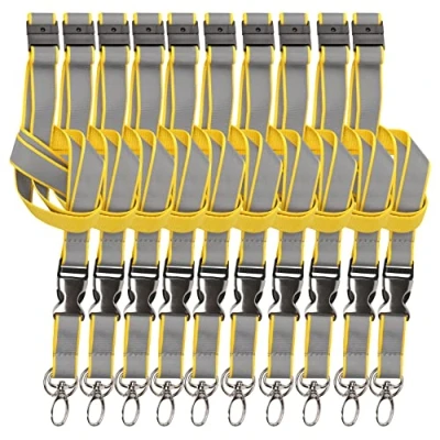 Image de Tarifold Fr 200534 Cordon Lanière Réfléchissant pour Badge d’Identification de Sécurité Tour Cou Détachable Porte Badge, Clés, Jaune/Gris (55cm, Lot 10 pcs)