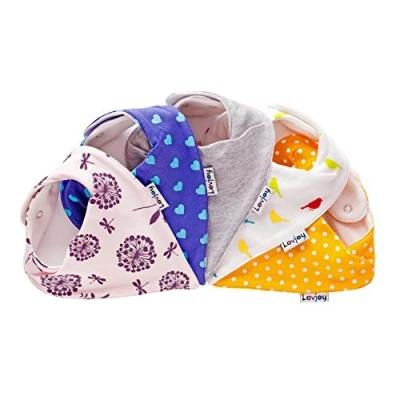 Image de Bandana Bébé Bavoir de 5 100% Coton, Doux et Absorbant Avec Doublure Imperméable à l&#039;eau, Bavoirs Ajustables Pour Les Bébés, Nourrissons, tout Petits Garçons Filles (Chirpy &amp; Cheerful)