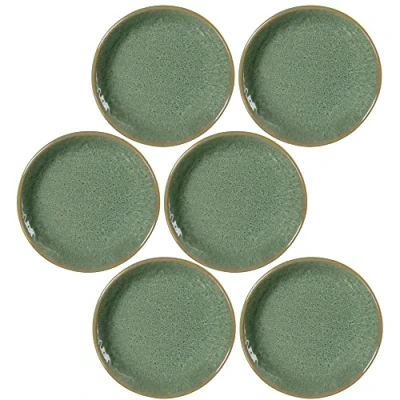 Image de Leonardo Matera 018372 Lot de 6 assiettes plates en céramique avec bord passent au micro ondes et lave vaisselle Vert Ø 16,3 cm