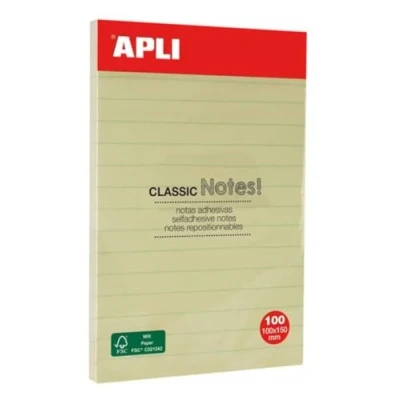 Image de APLI 13370 Notes adhésives avec lignes 100 x 150 mm bloc de feuilles couleur jaune
