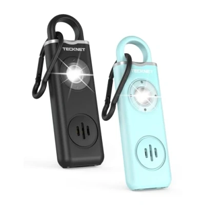 Image de TECKNET Alarme personnelle de poche avec sirène 130 dB et témoin lumineux LED Porte clés rechargeable USB type C pour femme sécurité enfants/femmes/personnes âgées