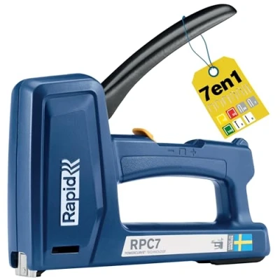 Image de RAPID RPC7 Agrafeuse Murale 7 en 1 pour Bois/Textile/Plastique, Bois/Agrafeuse Tapissierie, 50% Plus Facile à Utiliser, Agrafes, Clous &amp; Pointes, Fabriquée Suède (5001632)