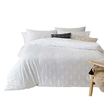 Image de The Linen Yard Parure de lit Simple Motif Arbre tufté en Coton Blanc Neige