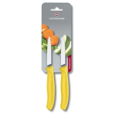 Image de Victorinox Swiss Classic Lot de 2 Couteaux D’Office, Lame 8 Cm, Pointe Moyenne, Acier Inoxydable, Jaune