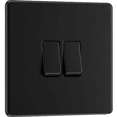 Image de BG Electrical Interrupteur mural double 2 voies Plaque avant sans vis Profil fin Noir mat 20 A 16 AX FFB42