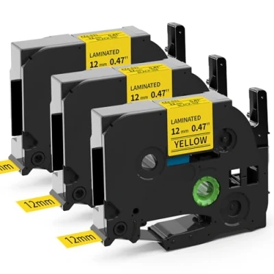 Image de MarkField 3x TZ 631 12mm Ruban Compatible avec Brother P touch TZe 0.47 Noir sur Jaune Laminé Cassettes, pour ptouch PT H100LB E100 D400 1250 H110 1000 1010R D210