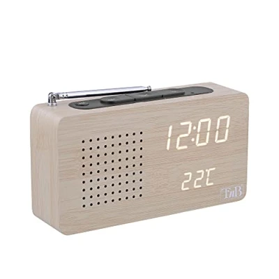 Image de T’NB Idee Cadeau Noel, Radio Réveil Multifonction en Bois avec LED, Horloge Digitale Affichage De L’Heure, 1 Alarme Programmable, Eclairage Ajustable, Stations FM Finition