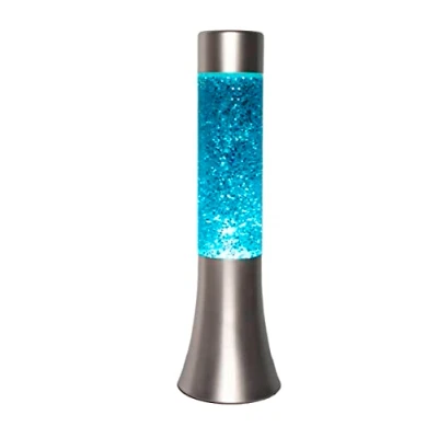 Image de fisura. Lampe à lave bleue paillettes des années 70. de 30 cm avec base argentée, liquide bleu et paillettes. d&#039;ambiance originale. 9x9x30