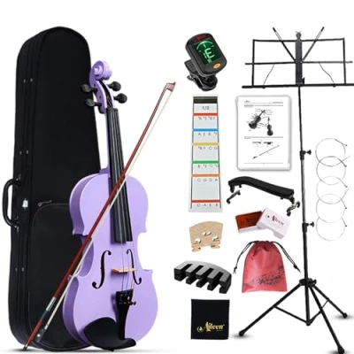 Image de Aileen 1/2 Violon pour Enfants 6 10 ans, Kit Débutant Enfant, Violet l&#039;Ecole avec 13 Accessoires, incluant Pupitre, Nouvel Autocollant Exclusif la Doigt, Sourdine