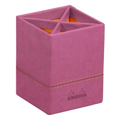 Image de RHODIA 194535C Pot à Crayons Fuchsia 8 x 11 cm Piqûres Sellier Orange Extérieur Simili Cuir Collection Home Office rama Organisation de Bureau &amp; Rangement Design
