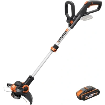 Image de WORX WG163E.2 Débroussailleuse sans fil 20 V, 2 en 1, avec tête de coupe rotative à 90, diamètre 30 cm, manche télescopique (avec batterie Ah et chargeur)