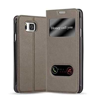 Image de cadorabo Coque pour Samsung Galaxy Alpha en Marron Pierre Housse Protection avec Stand Horizontal et Deux Fenêtres Portefeuille Etui Poche Folio Case Cover