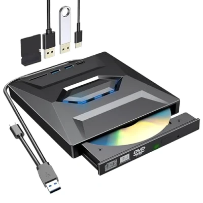 Image de Lecteur Externe CD DVD USB 3.0 Type C, de et Graveur USB, Compatible avec Windows XP/Vista / 7/8 10/11 Linux/Mac OS