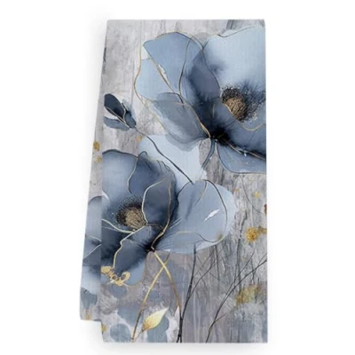 Image de Torchon Cuisine Fleurs Gris Bleu Serviette Main Absorbant Vaisselle Lavable Torchons de Réutilisables Petite Essuie (40x60cm)