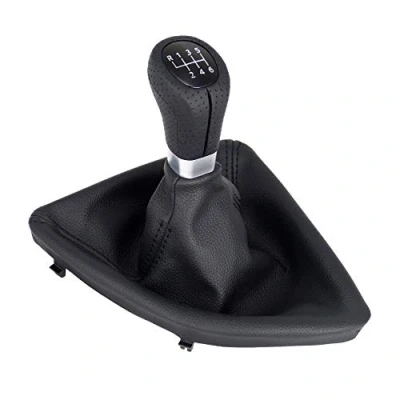 Image de L&amp;P A277 1 Pommeau de levier vitesse en cuir perforé Noir 6 vitesses Compatible avec BMW Série E81 E82 E87 E88 Bouton rechange Plug Play