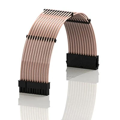 Image de LINKUP 30 cm 24 Broches (20+4) pour Carte mère Extension de câble PSU 18AWG cuivre sans oxygène Gaine en téflon Personnalisation PC avec Peignes Pack Individuel 300 mm Rose