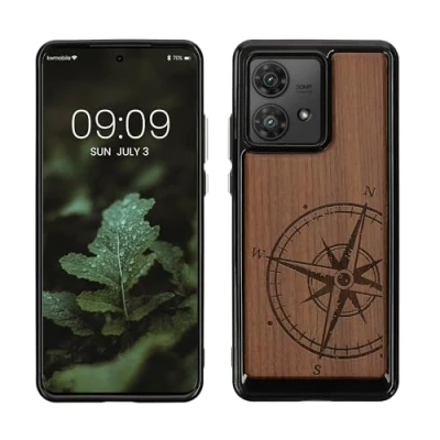 Image de kwmobile Housse Compatible avec Motorola Edge 40 Neo Coque Étui de Protection Rigide Antichoc Cadre en TPU Brun foncé