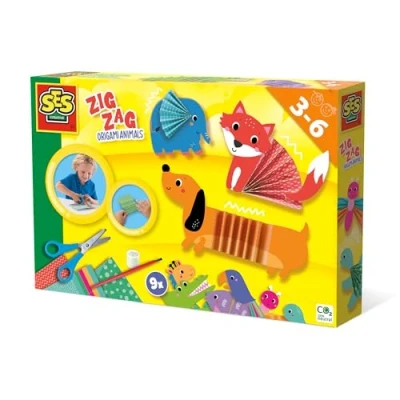 Image de SES Creative 14026 animaux en origami zigzag, ciseaux (pour droitiers) inclus, 9 de grande taille, instructions claires