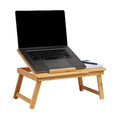 Image de Mind Reader Lap Desk Laptop Stand, Bed Tray, Dorm Room Bureau Rayonne de Bambou pour Ordinateur Portable avec Dessus inclinable, Pieds pliants, 50 x 30 21 cm, MFD, Marron, 19,75&quot;L 12&quot;W 8,25&quot;H