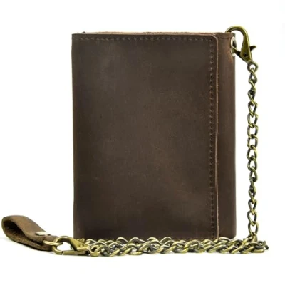 Image de newsbirds Portefeuille Biker Homme en Cuir de Vachette véritable avec chaîne métal, Petit pour et Porte Cartes Poche à Monnaie Classique Feuille