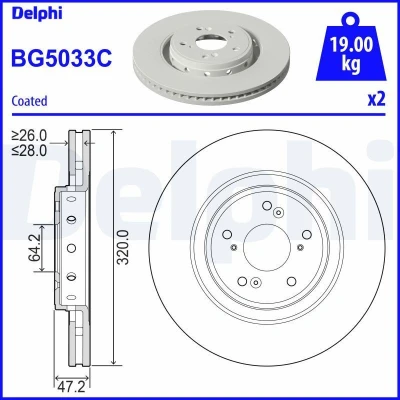 Image de DELPHI BG5033C Disque de frein 320 28 5 ventilé revêtu non traité sans roulement roue, bague ABS