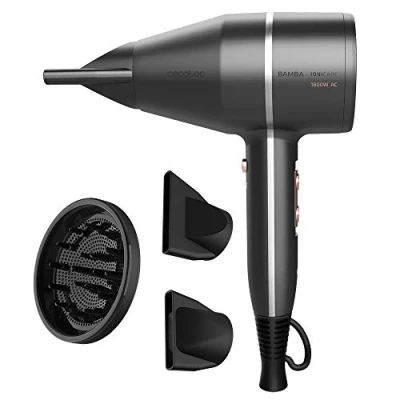 Image de Cecotec Sèche cheveux ionique Bamba IoniCare 5500 PowerStyle avec moteur AC, grand débit d&#039;air, ions réels, système Perfect Colour, diffuseur et accessoires professionnels (Noir) (Gris)