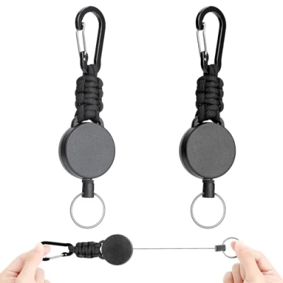 Image de AiQInu 2 pièces Porte Clef Retractable, Badge Enrouleur, Extensible Cable Acier 60cm, Enrouleur