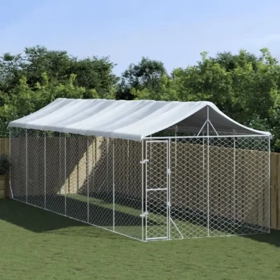Image de vidaXL Chenil d&#039;extérieur pour chiens avec toit argenté 3x9x2,5 m 3190490