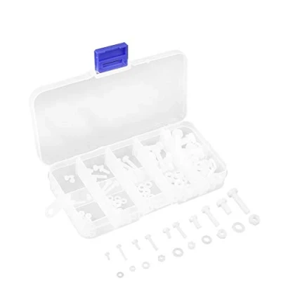 Image de Coffret de 150pcs Assortiment Boulons Vis Tête Ronde Entièrement Filetée avec Ecrous Hexagonals et Rondelles en Nylon Blanc M2 M2.5 M3 M4 M5